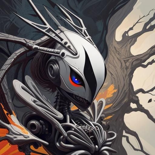 Hollow Knight Cyborg Portrait in Vector Art Style