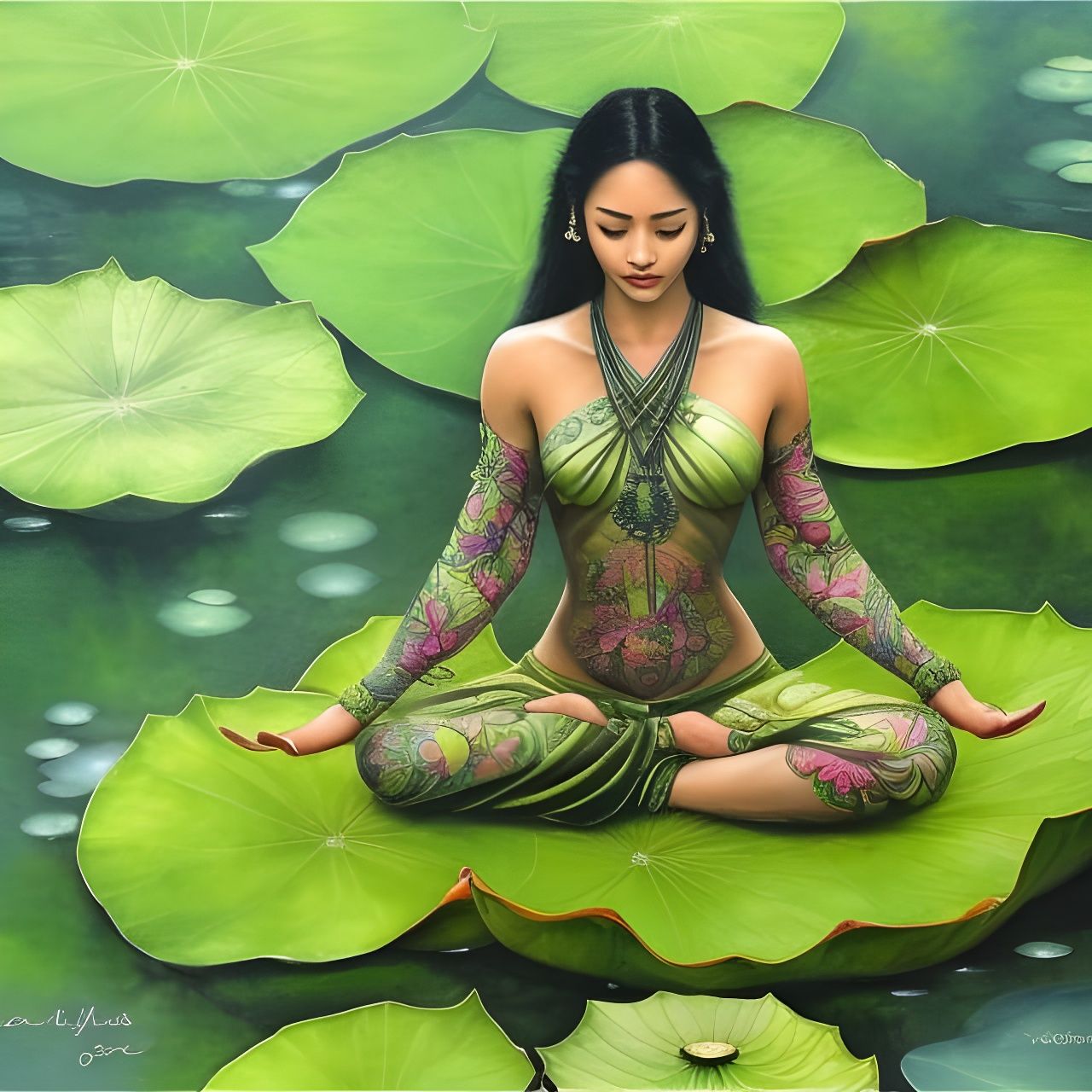 Meditating Woman in Lotus Position, Fantasy Art