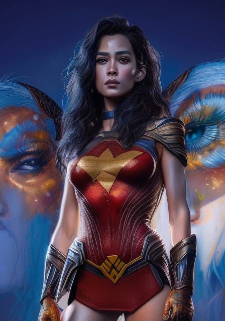 Wonder Girl Portrait in Hypermaximalist Style