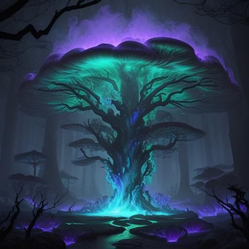 Grotesque Cataclysmic Enchantress in a Mystical Forest