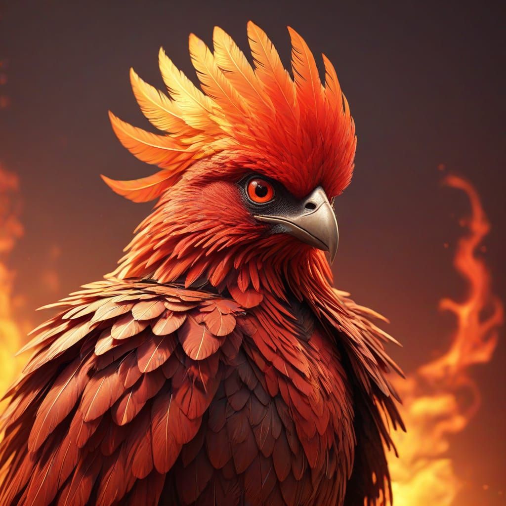 Fiery Feathered Creature in 3D Animation Style