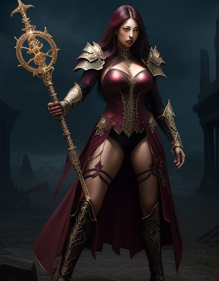 Elegant Dark Fantasy Sorceress in Armor