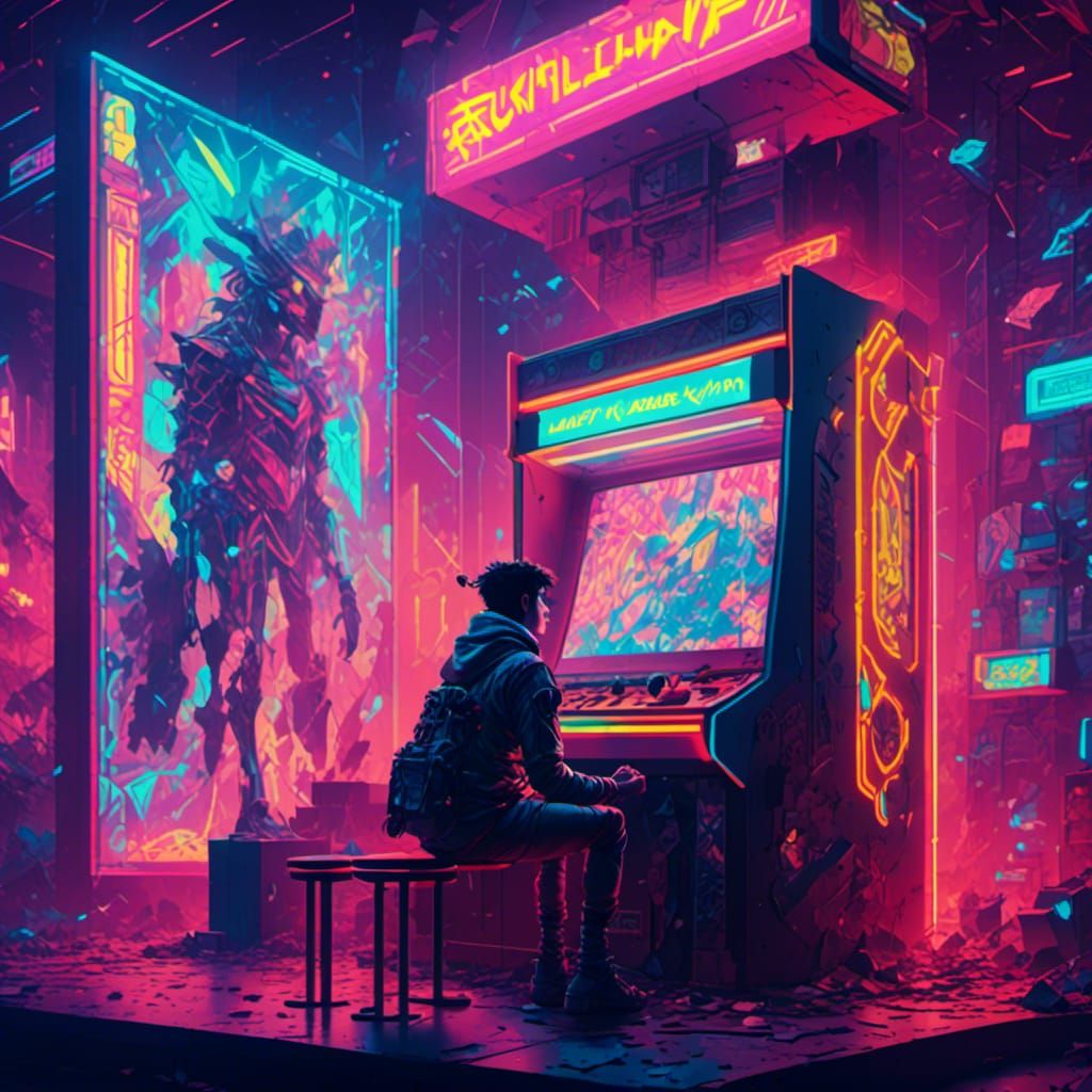 Robot in 80s Arcade with Neon Glow