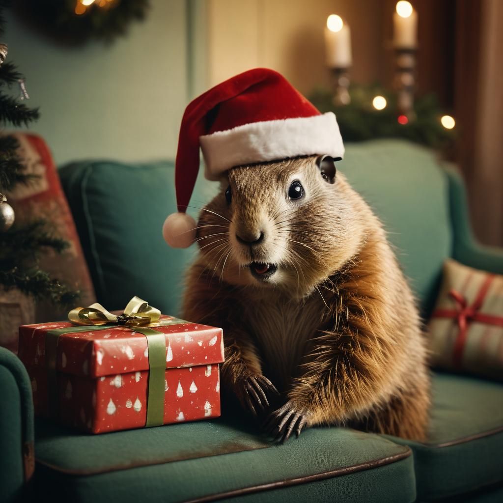 Scary Gopher Celebrates Christmas: 1950s Portrait