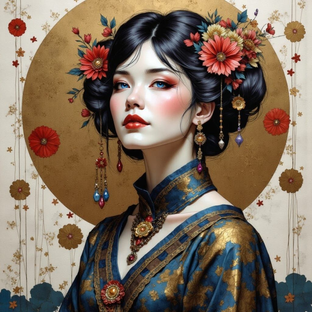 Geisha in Papercut Style with Earth Tones