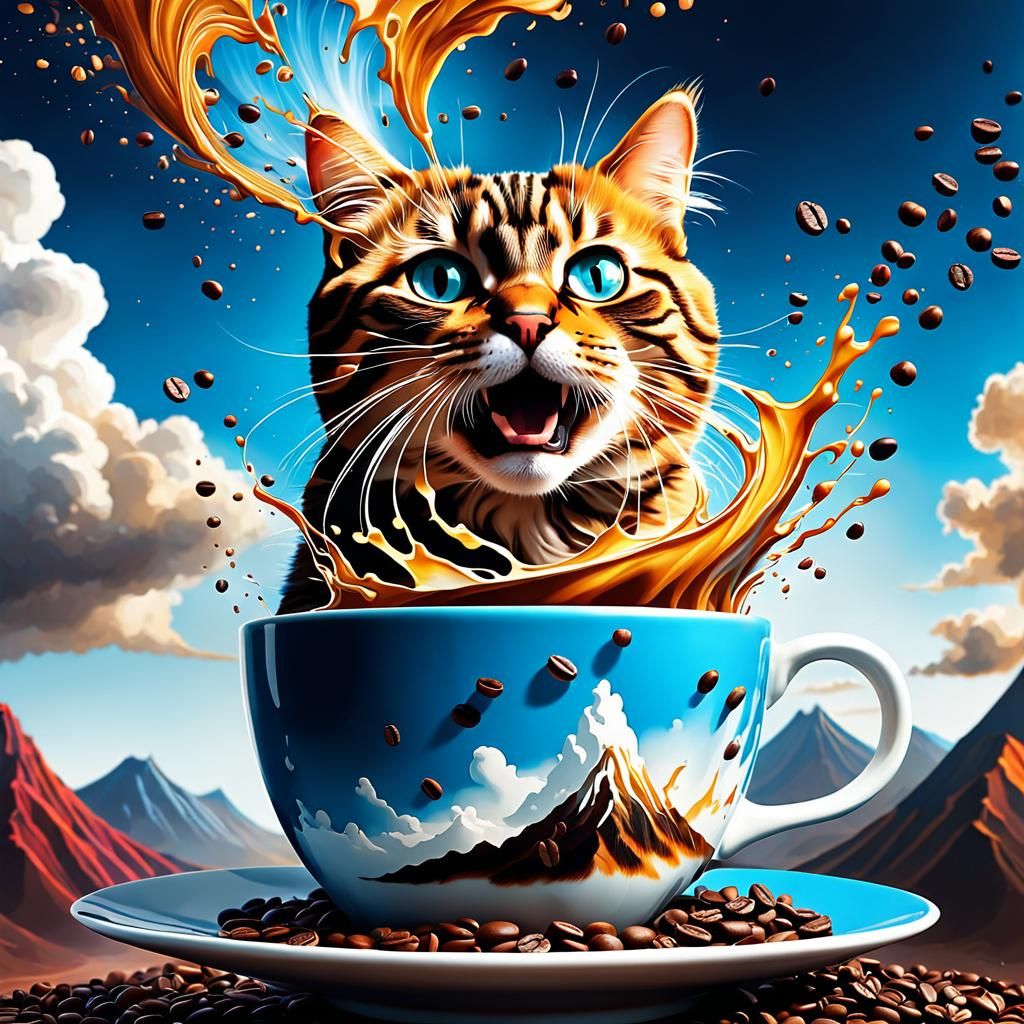Coffee Cat Surreal Splash 😼☕🎨