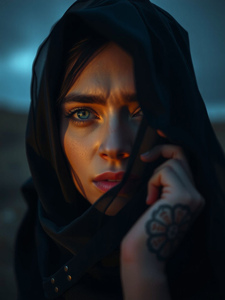 Woman in Black Veil: Haunting Portrait