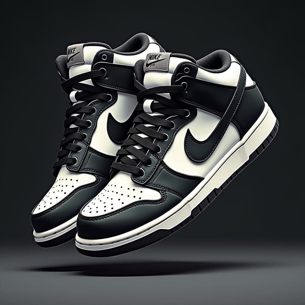 Nike Panda Dunks in Futuristic, High-Contrast Illustration S...