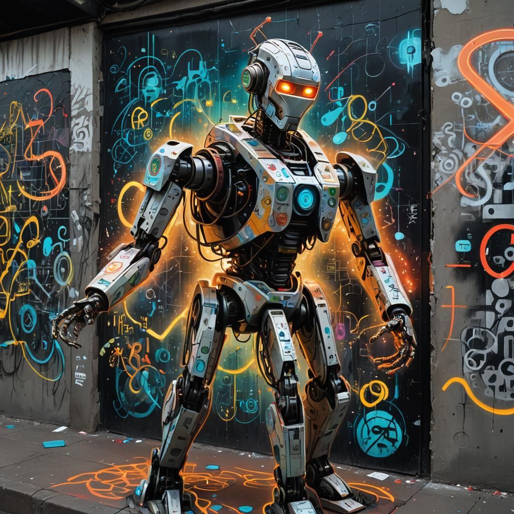Robotic Figure Breaks Through City Wall in Street Art