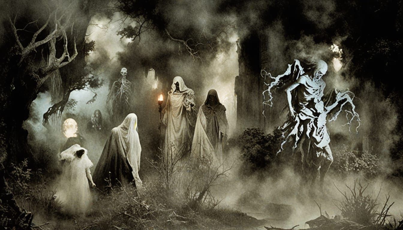 Ethereal Ghostly Figures in Dark Surrealism Style