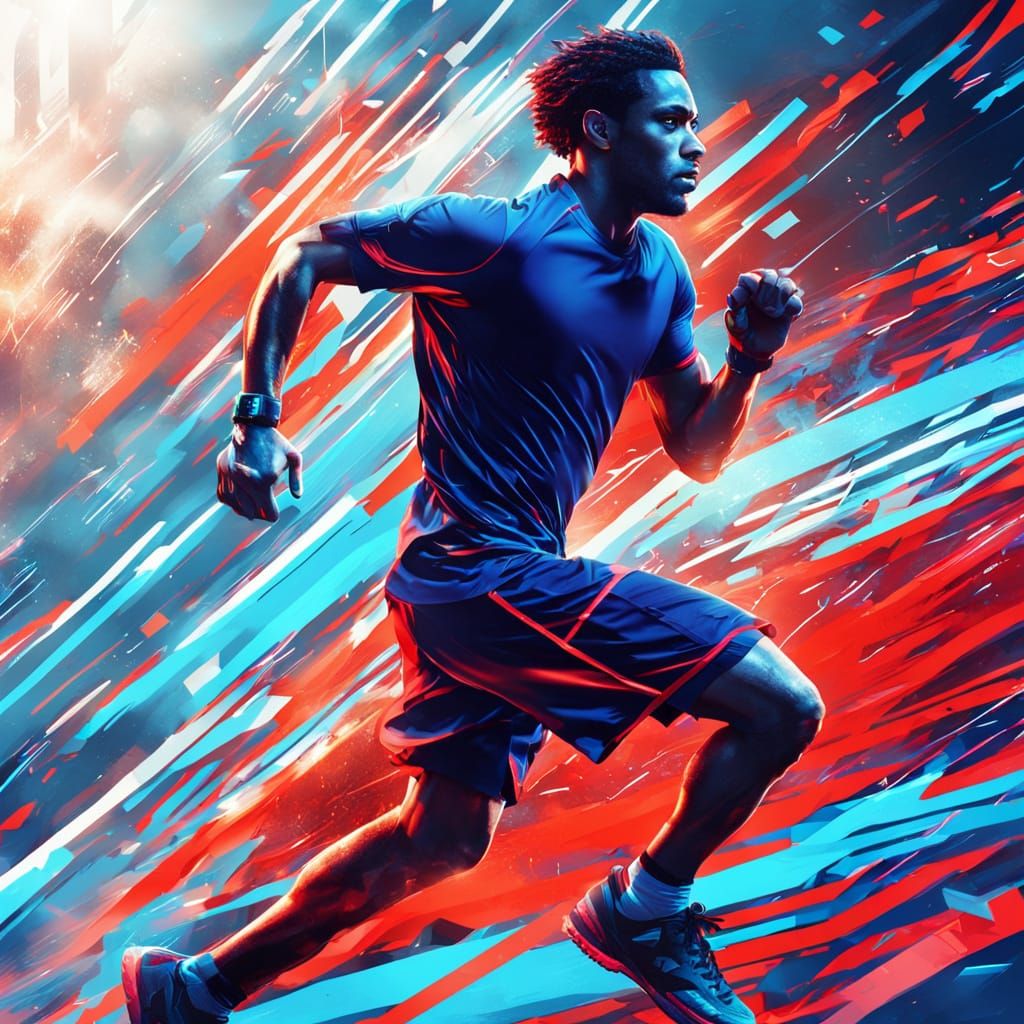 Dynamic Athlete Running in Futuristic Neon Poster Style