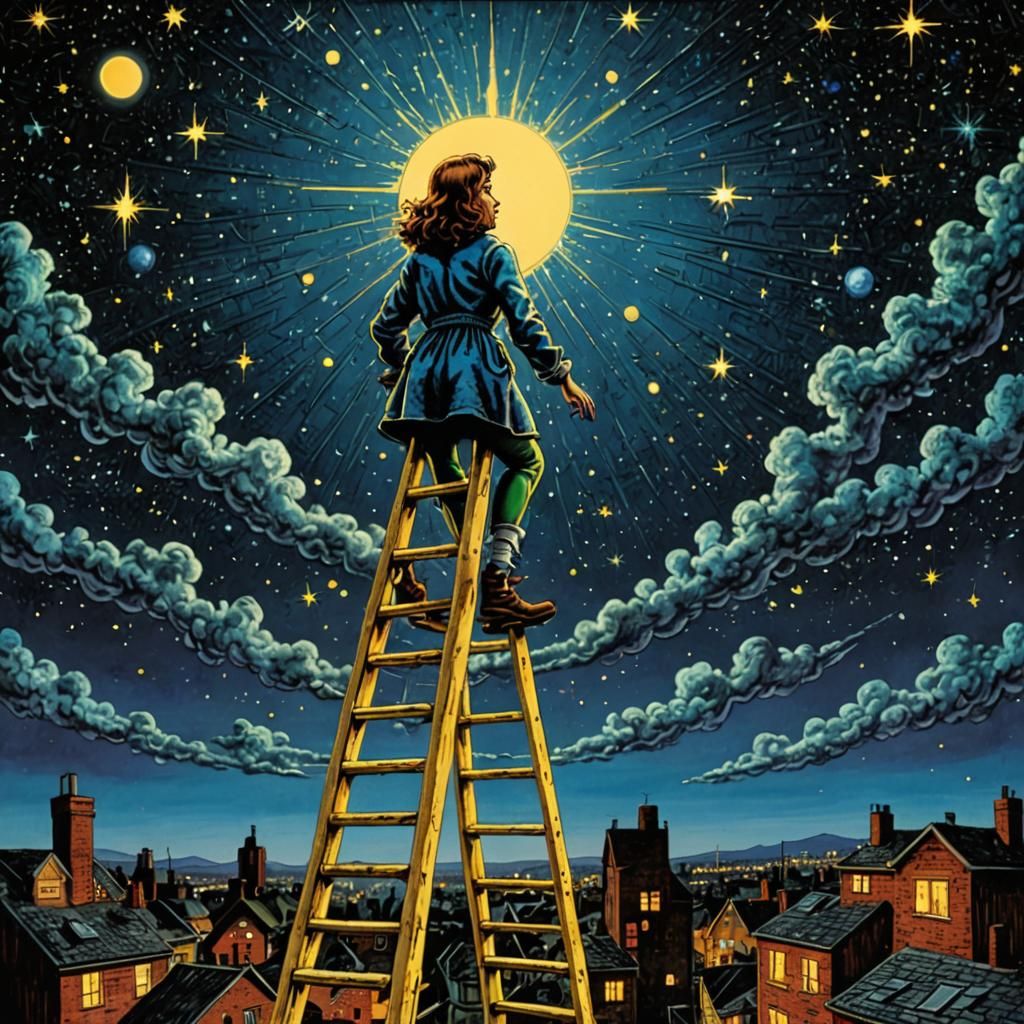 Girl Reaching for a Star in Cyberdelic Universe