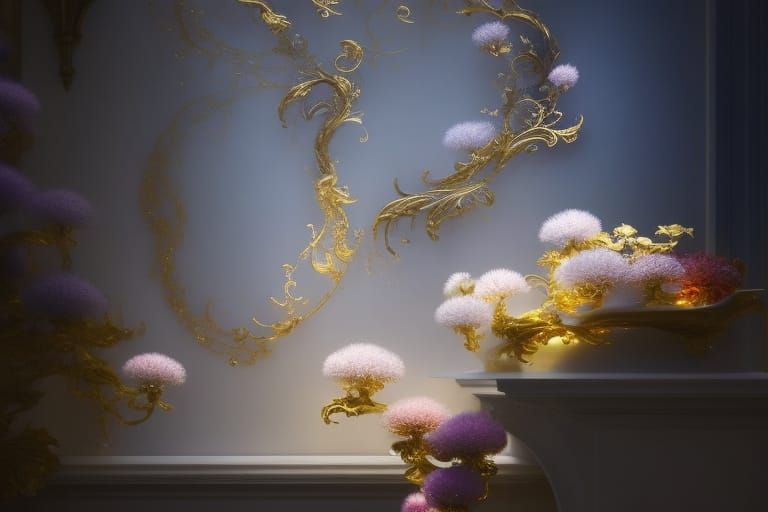 Magical Woman Formed from Flowers and Gold