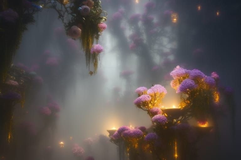 Woman Emerging from Flowers and Gold in Rococo Style