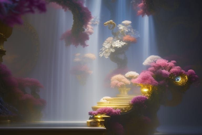 Woman Emerging from Flowers and Gold, Rococo Style