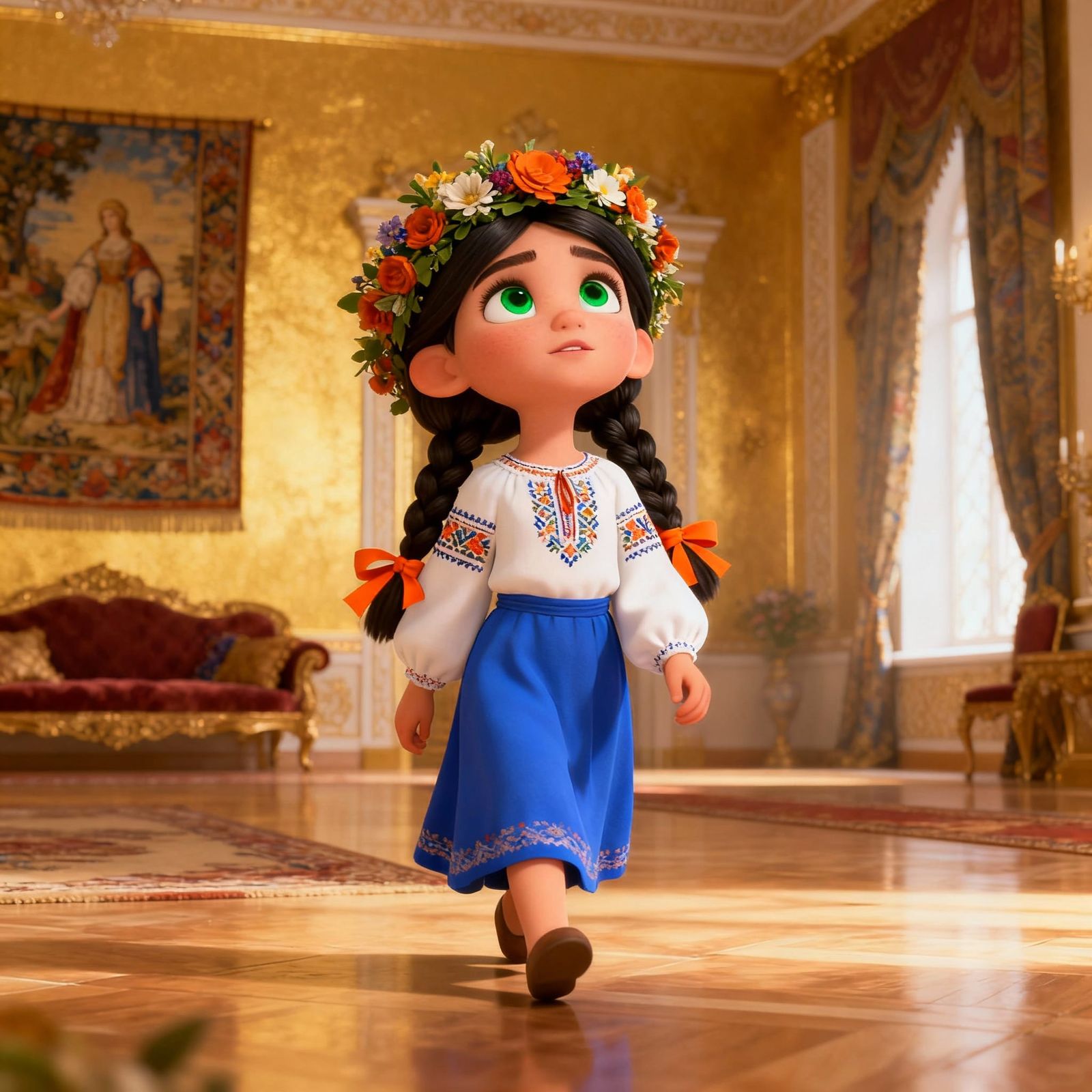Ukrainian Girl in Grand Chamber 3D Cartoon Art