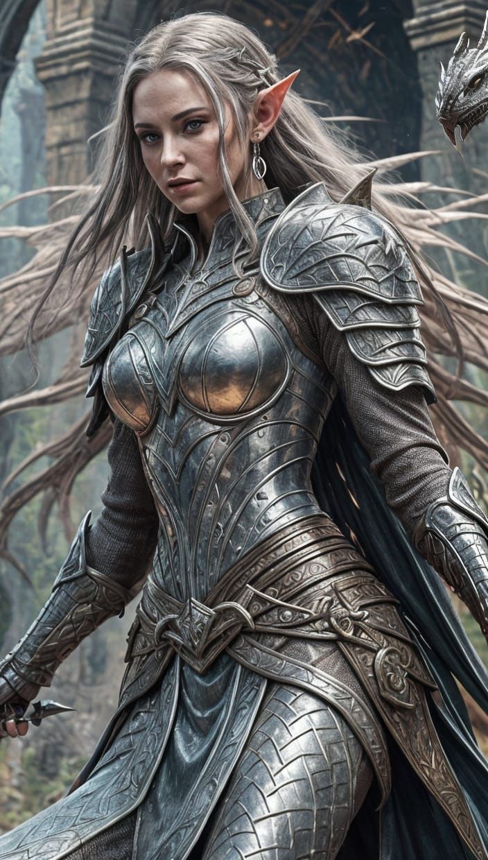 Elf Battles Dragon: Detailed Matte Painting in 8K