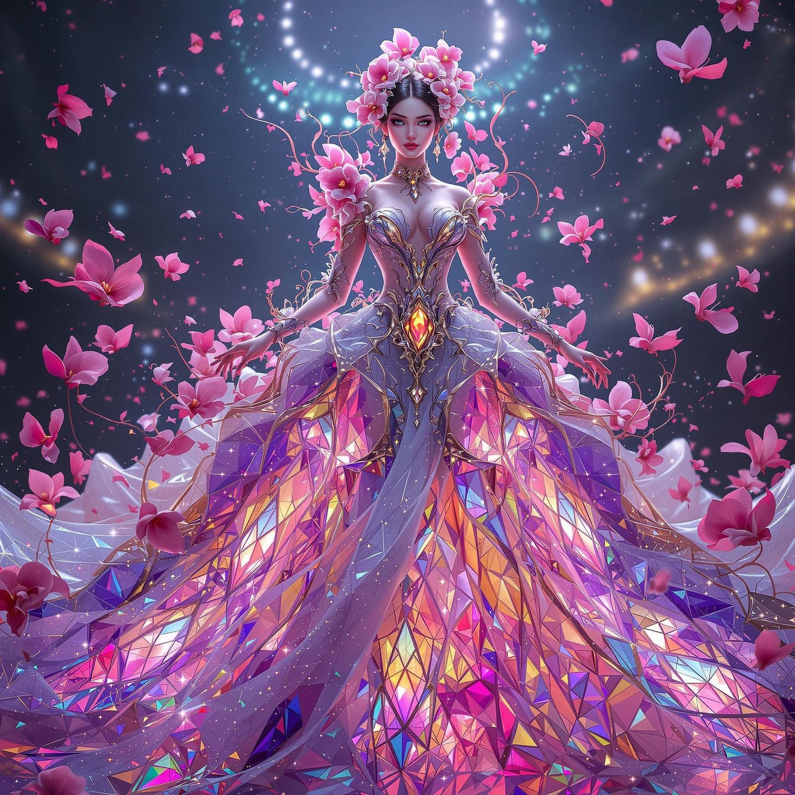 Fantastical Opal Gown in Intricate, Dreamlike Detail