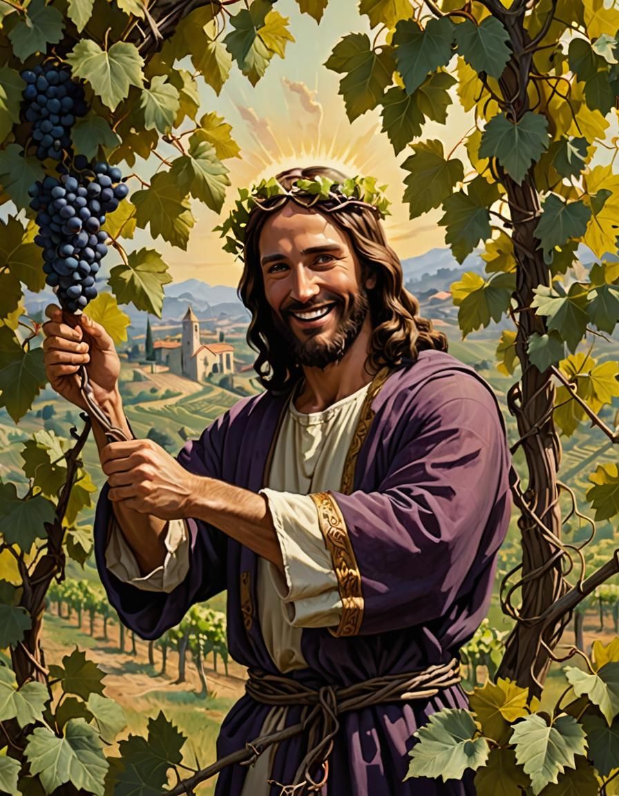 Jesus Christ Pruning Grape Vine in Renaissance Style