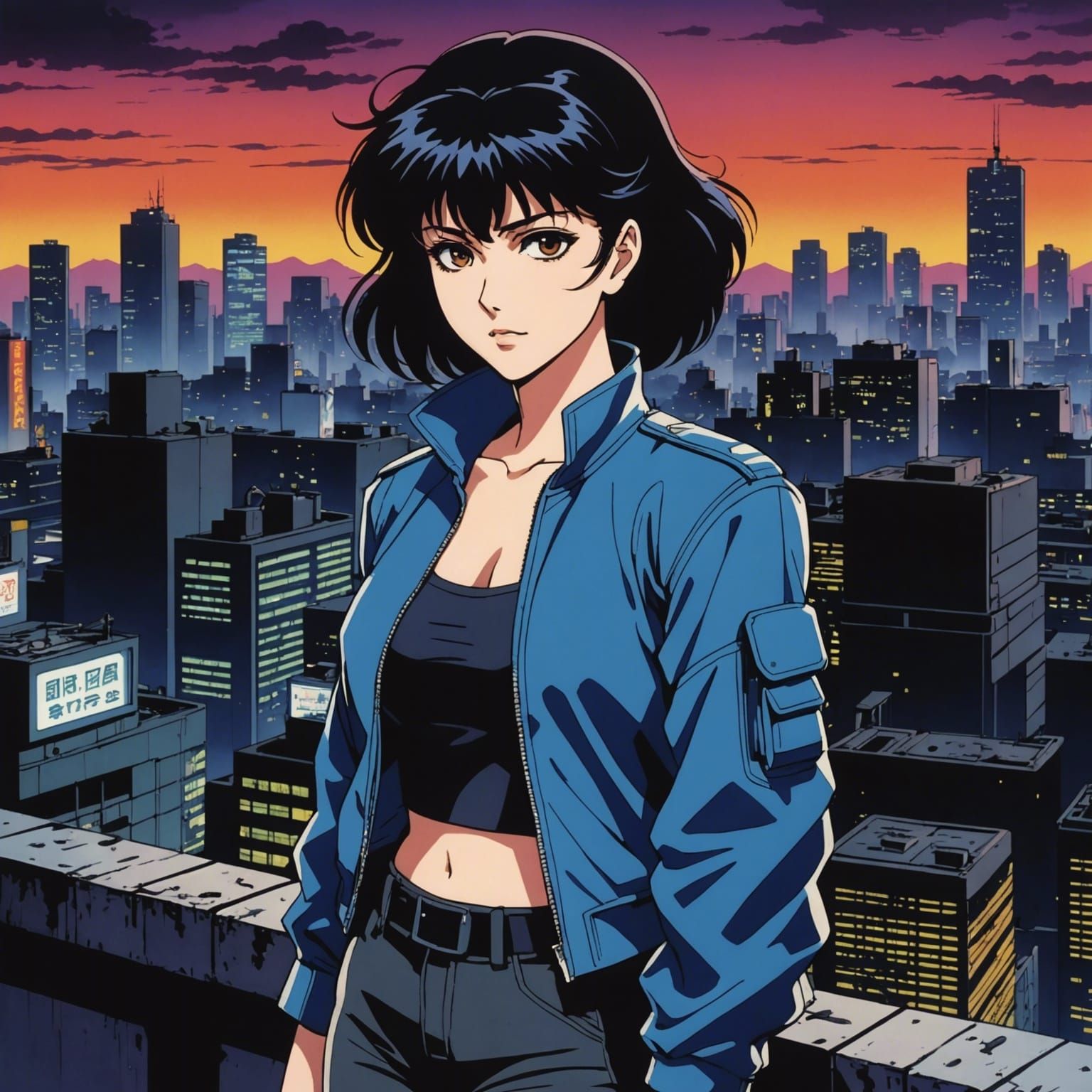 Motoko Kusanagi Illustration in 80s Anime Style