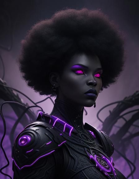 Voodoo sorcerer, Negro woman dressed in RnB style. Afro hair...