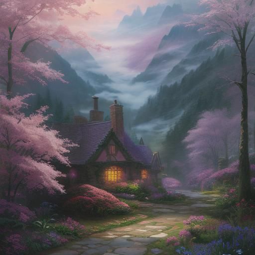 Ethereal Map Landscape Inspired by Kinkade