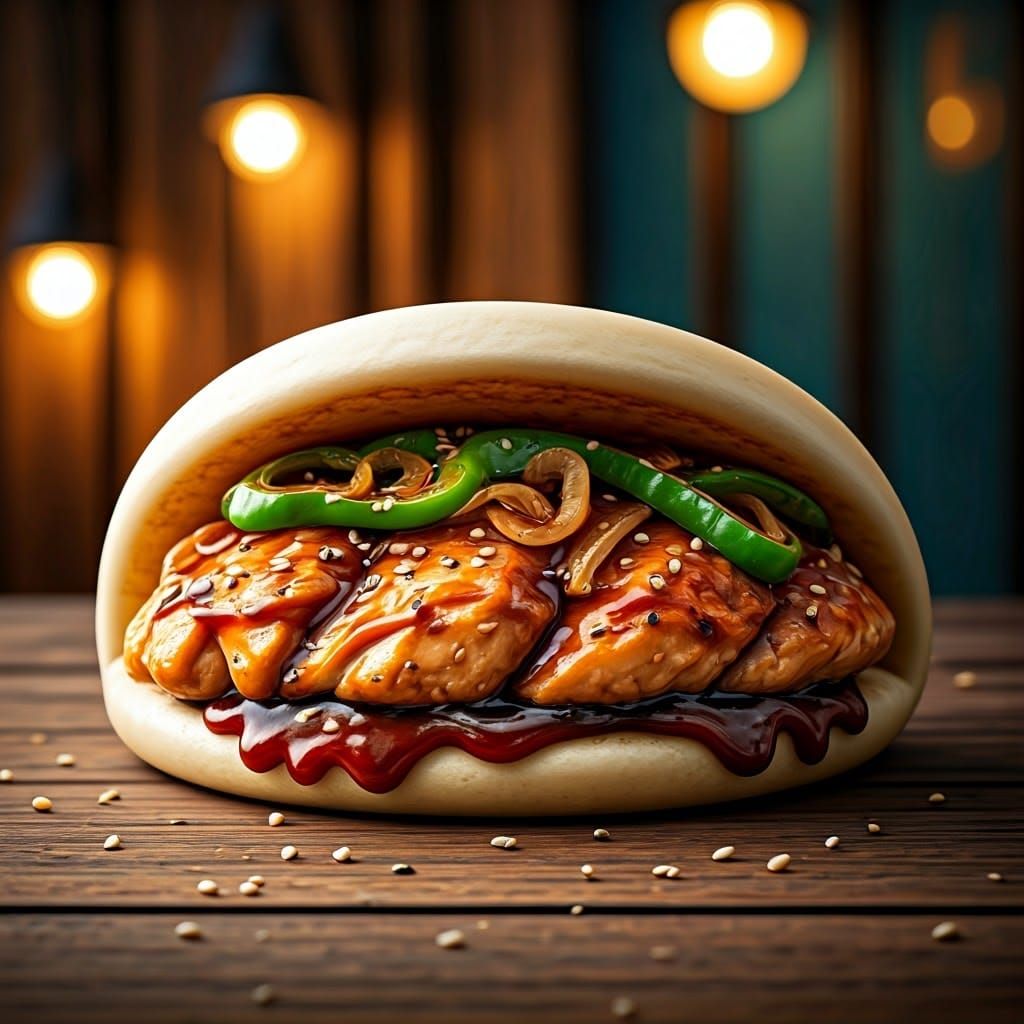 Teriyaki Chicken Bun in Post-Impressionist Style