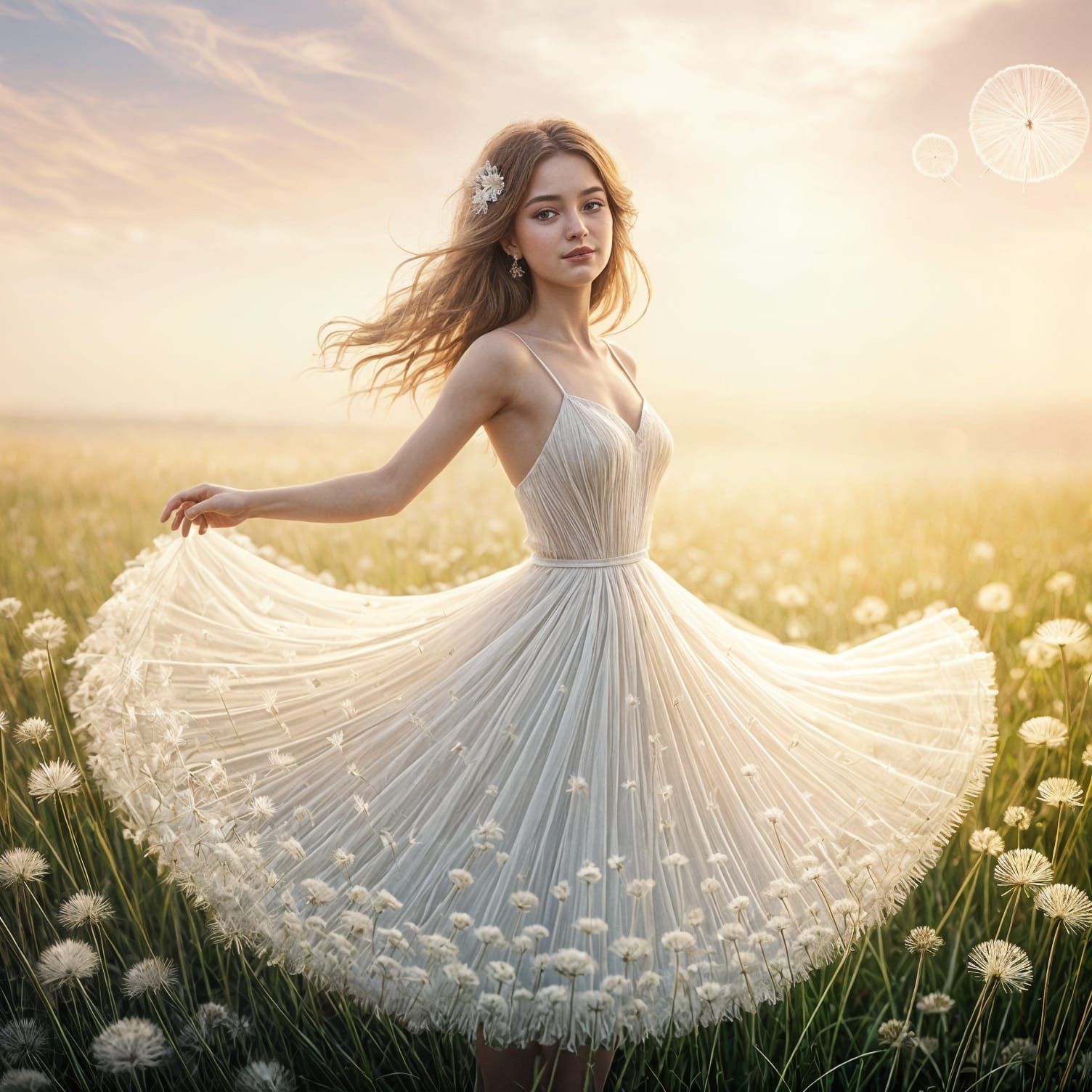 Romantic Ethereal Beauty Dances in a Vibrant Floral Wonderla...