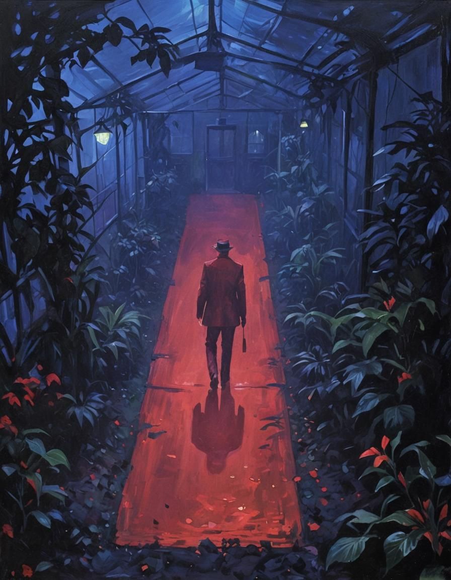 Noir Greenhouse Painting of Secrets and Danger