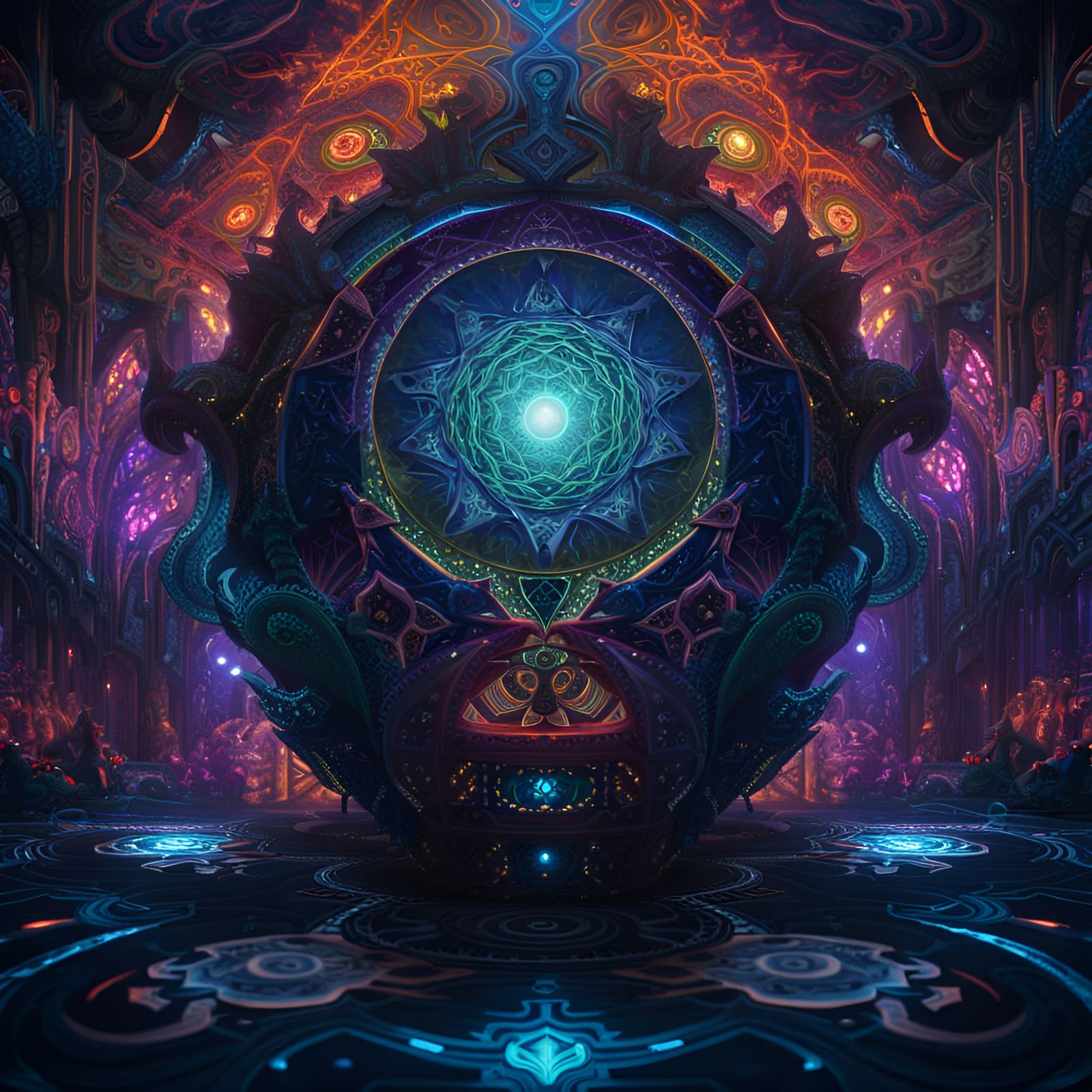 Psychedelic Alien World with Chakra in Dark Fantasy Style