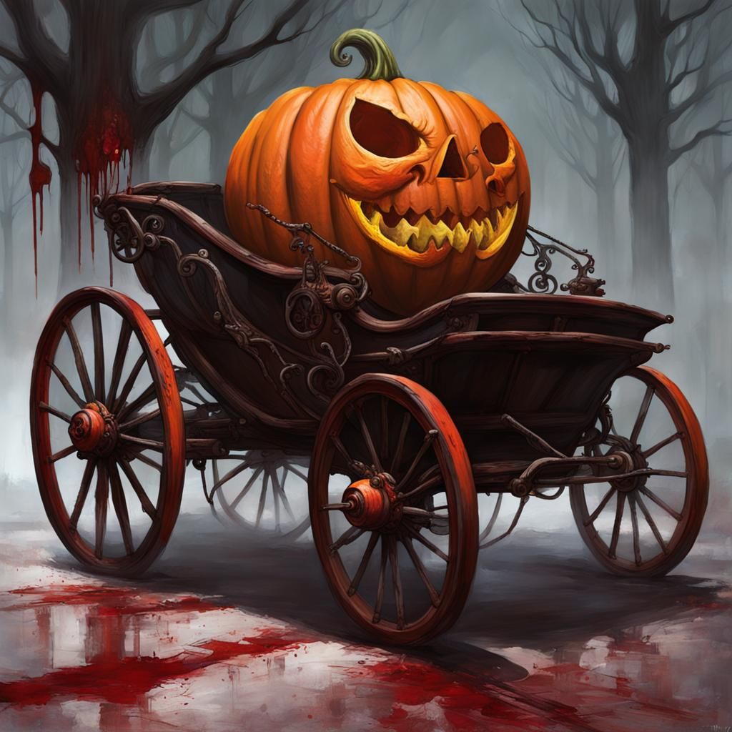 Sinister Pumpkin Carriage with Bloody Wheels