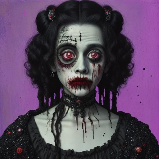 Grotesque Zombie in Vaporwave Pointillism Style