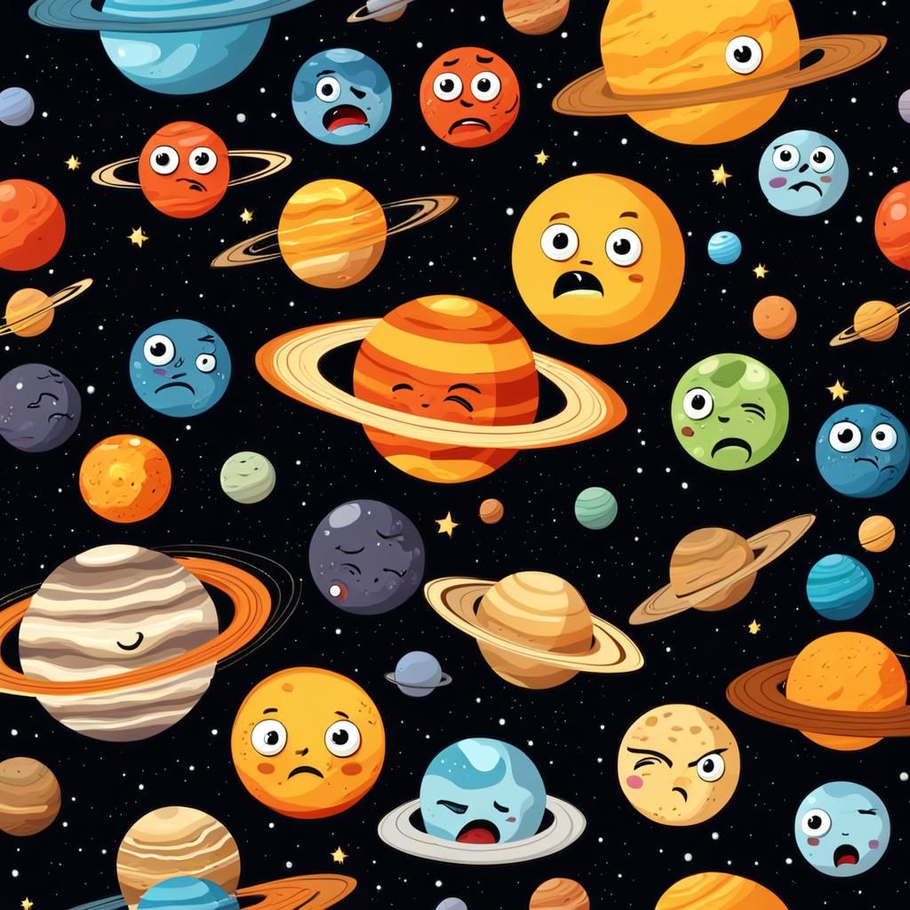 Cartoon Solar System with Expressive Planets
