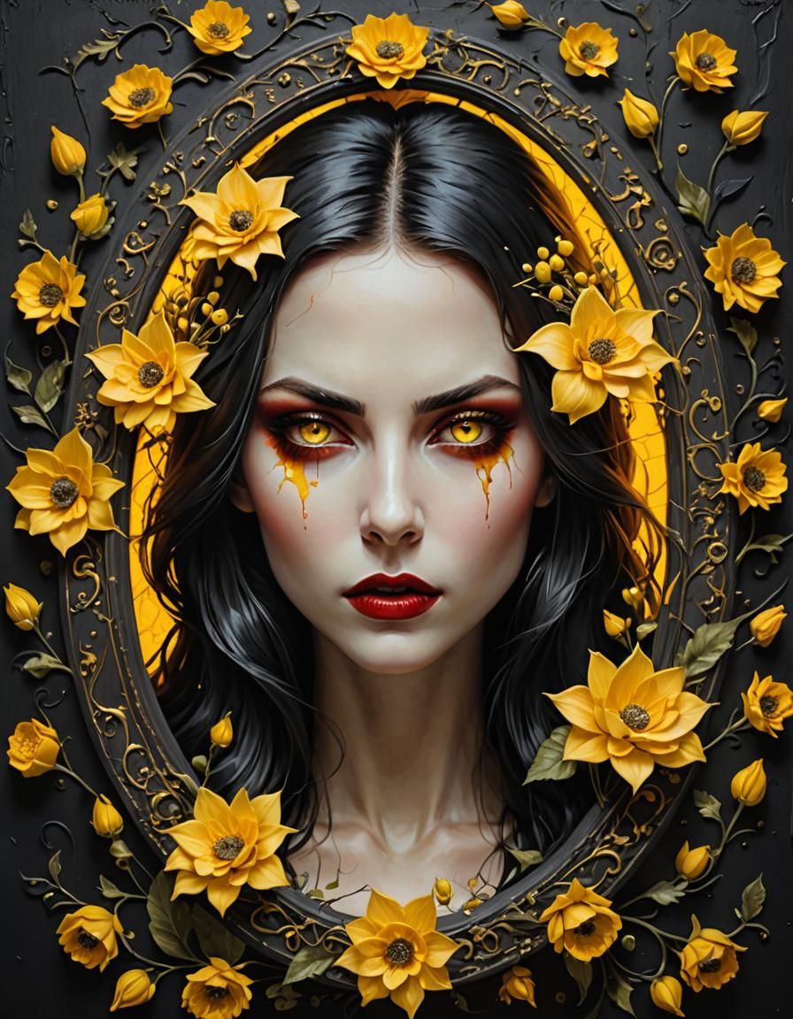 Futuristic Gothic Vampire Portrait with Acrylic Flowers