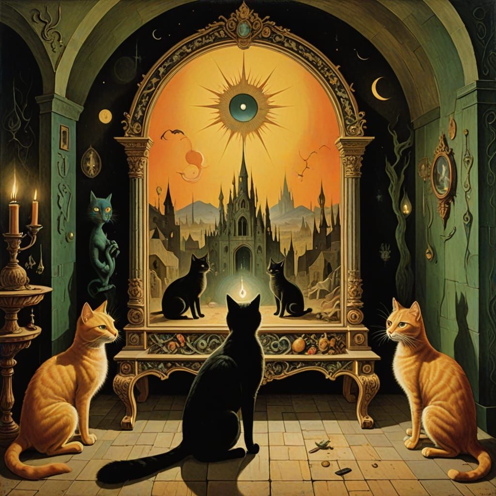 Children Gather Around a Glowing, Ornate Mirror in a Mystica...