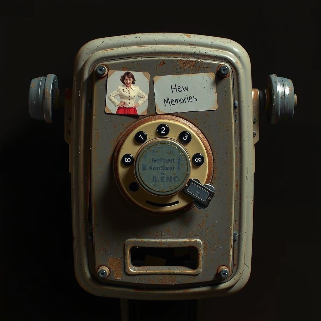 Woman in Nostalgic Telephone Booth, Frozen in Thought