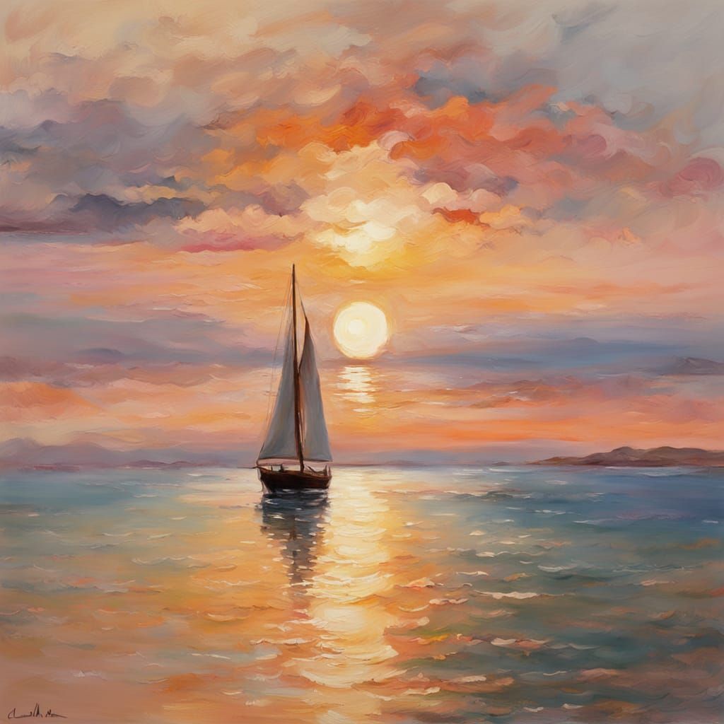 Golden Hour Sailboat Serenade on the Calm Seaside