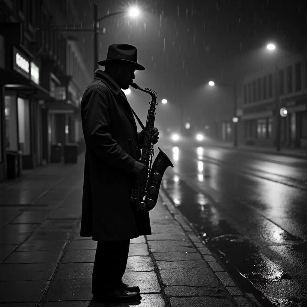 Midnight Blues: Saxophone Serenade in Black and White