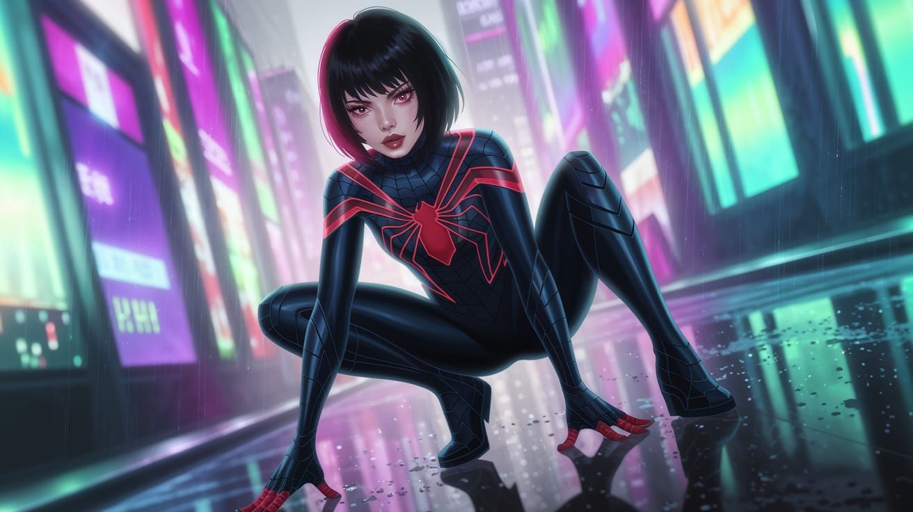 Cyberpunk Woman in Futuristic Spiderman Suit