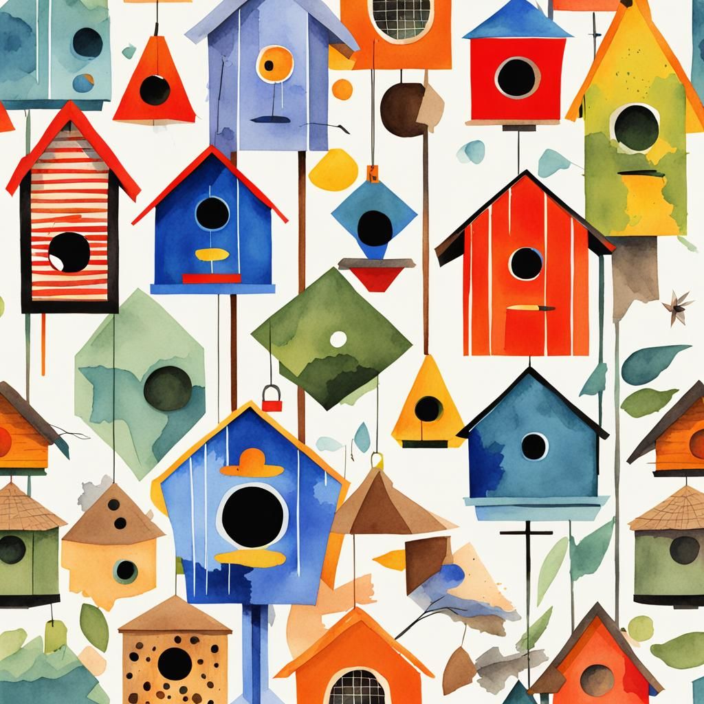 Birdhouses and Feeders in Mid-Century Modern Style