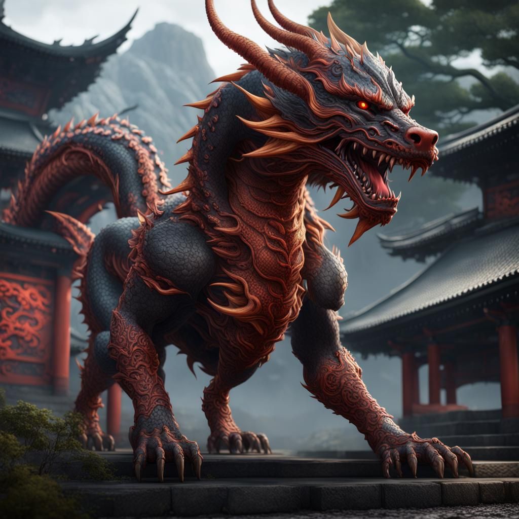 Japanese Dragon Hellhound in Detailed Matte Painting