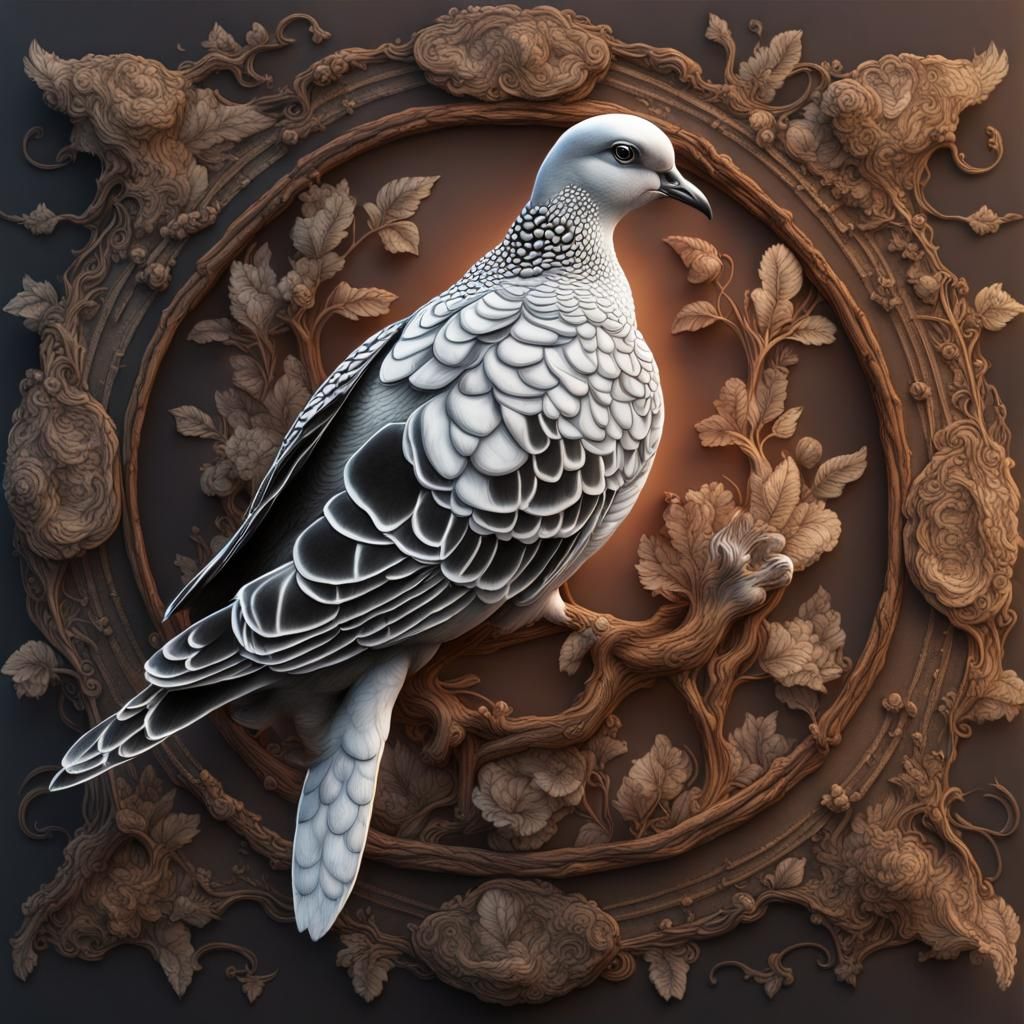 Realistic Turtle Dove Line Art in Black and White
