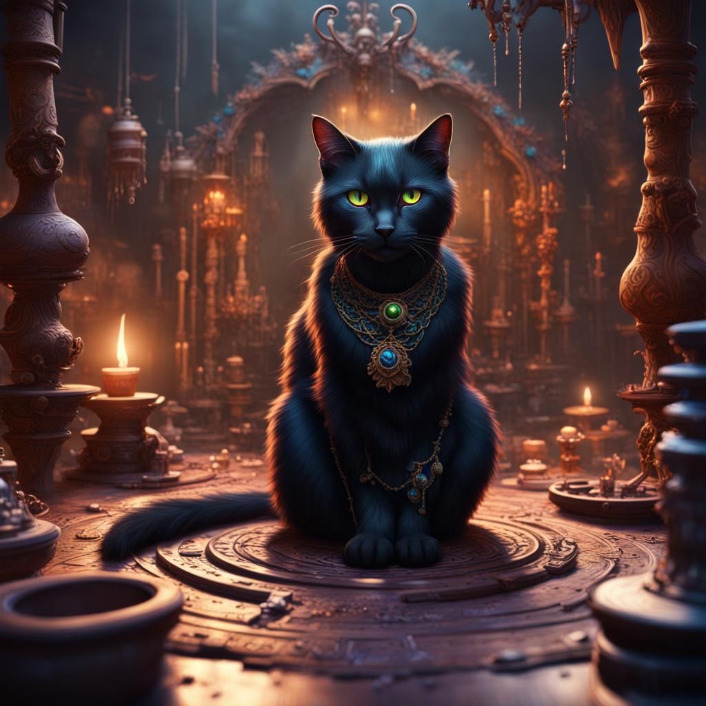 Black Cat Voodoo Magic: Detailed Matte Painting