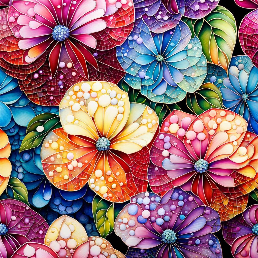 Glittering Hydrangea Bloom in Whimsical Watercolor