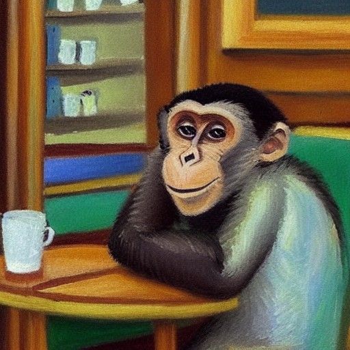 Monkey Using Smartphone in Coffee Shop
