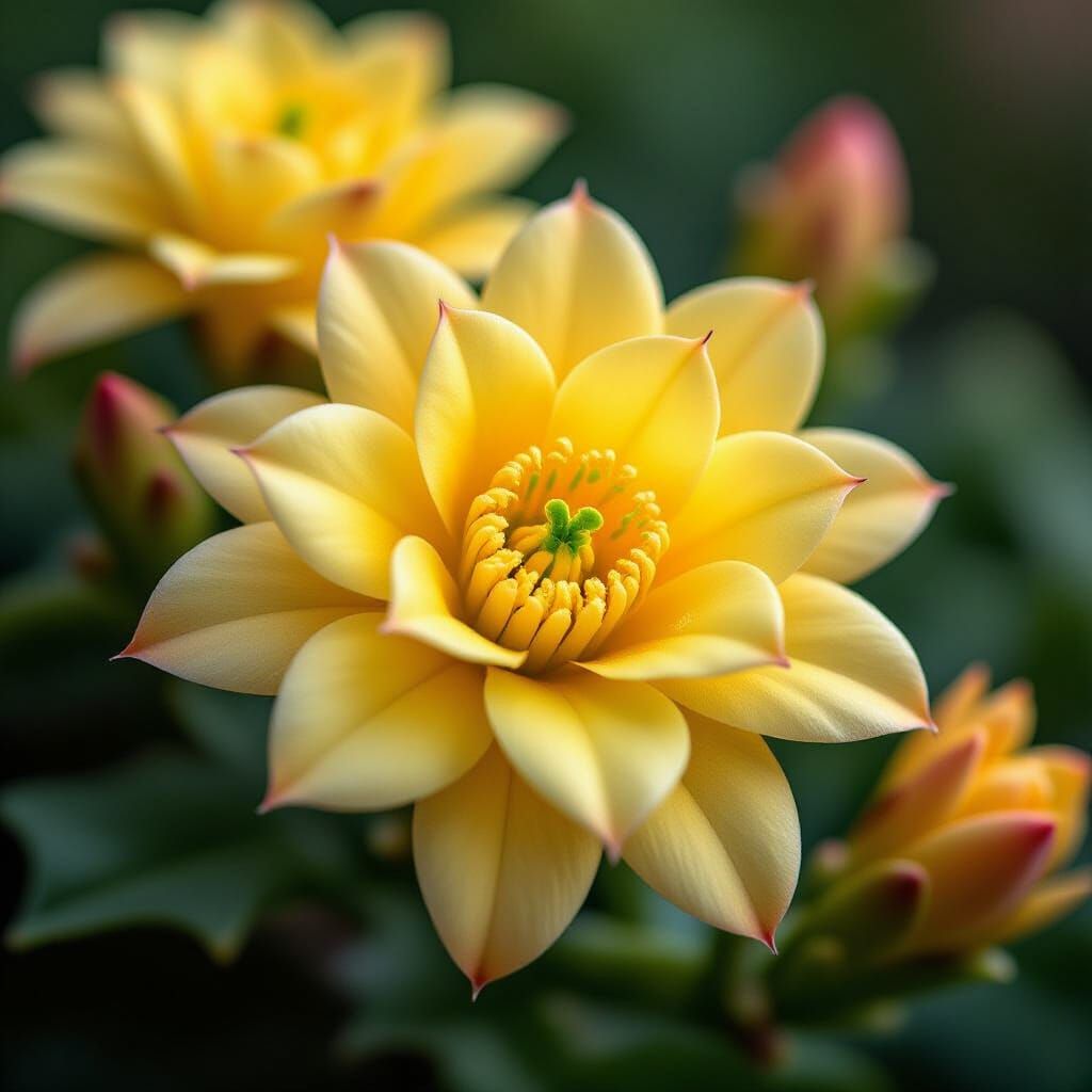 Hyperrealistic Yellow Christmas Cactus in High Definition