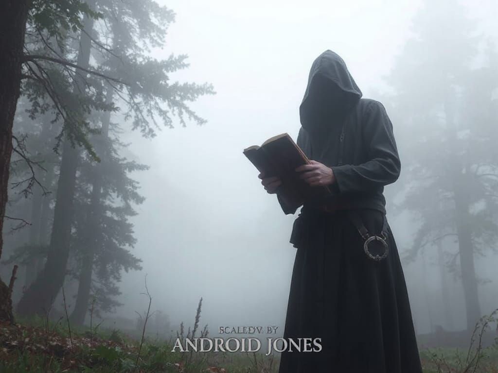 Mysterious Figure in Foggy Forest, Digital Art