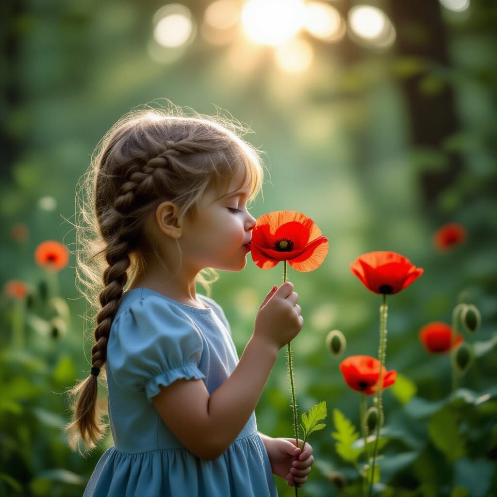 Enchanted Forest Flower Girl Amid Dappled Sunlight