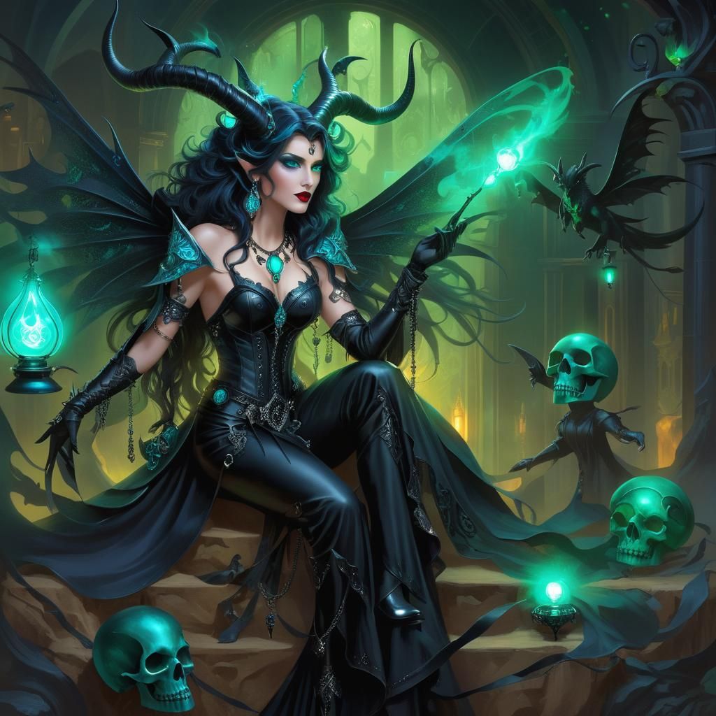 Necromancer Woman with Lantern in Digital Illustration