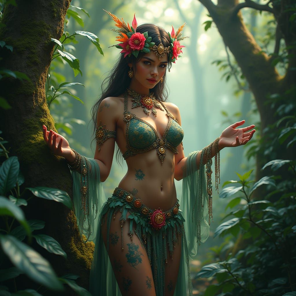 Lush Jungle Goddess in Detailed Matte Painting Style